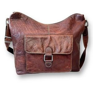 Jack Georges Voyager Floral Hobo Crossbody Bag Buffalo Leather & Floral Emboss